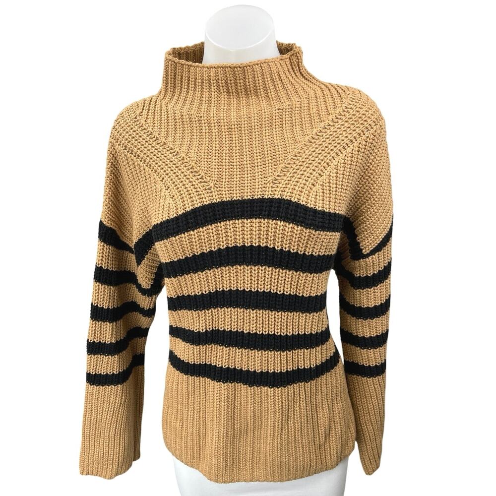 Old Navy Women's Beige Black Striped Turtleneck Pullover Sweater Top Size S